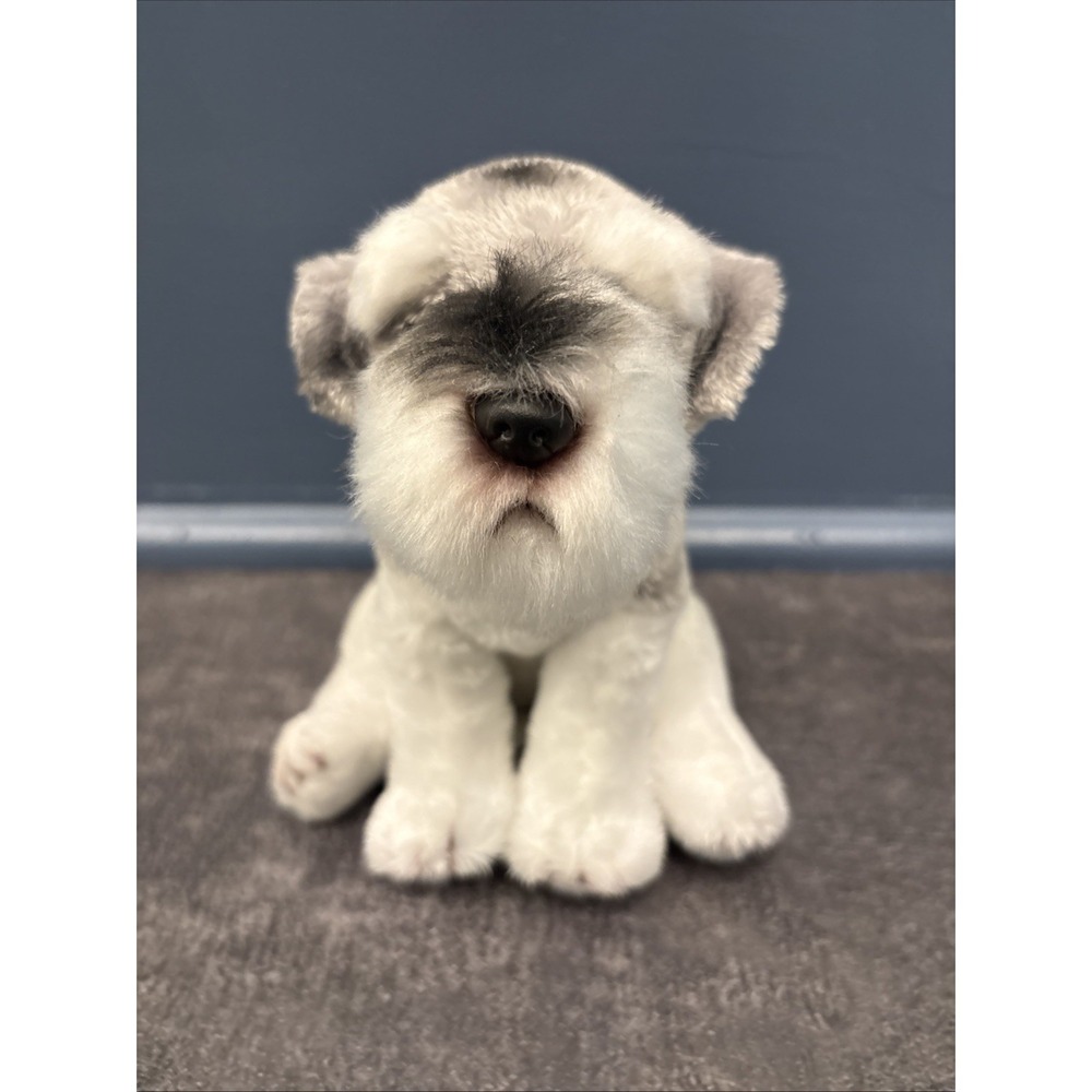 DEMDACO Schnauzer Children's Plush Beanbag Stuffed Animal Toy, Light Grey